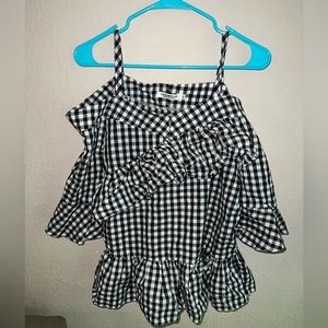 Cute checkered cold shoulder top
